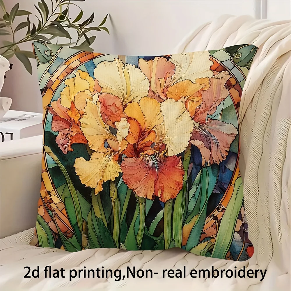 Vintage Alphonse Mucha Style Floral Double-Sided Pillowcase Retro Art Nouveau Cushion Cover for Sofa Bed Living Room