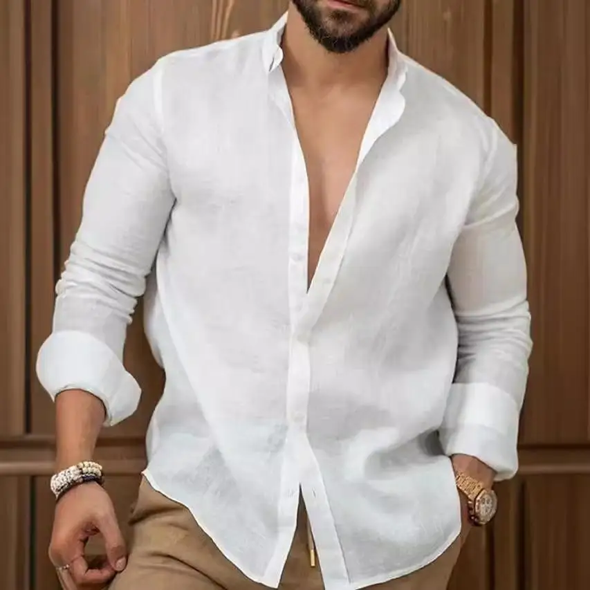 

Cotton Linen Men's Shirt Youth Long Sleeve Casual Fashionable Plain Color Deformable Standard Thickness Summer Season