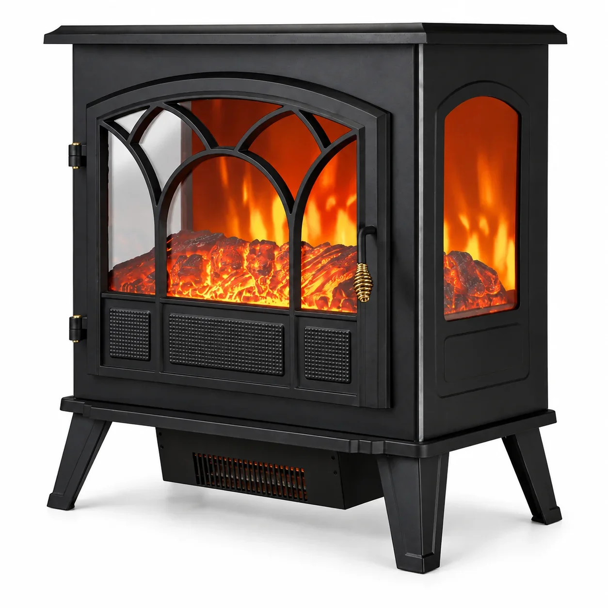3-Sided Electric Fireplace with Dual Heat Realistic LED Flames Freestanding Portable Heater for Bedroom Living Room No Installation Required Black