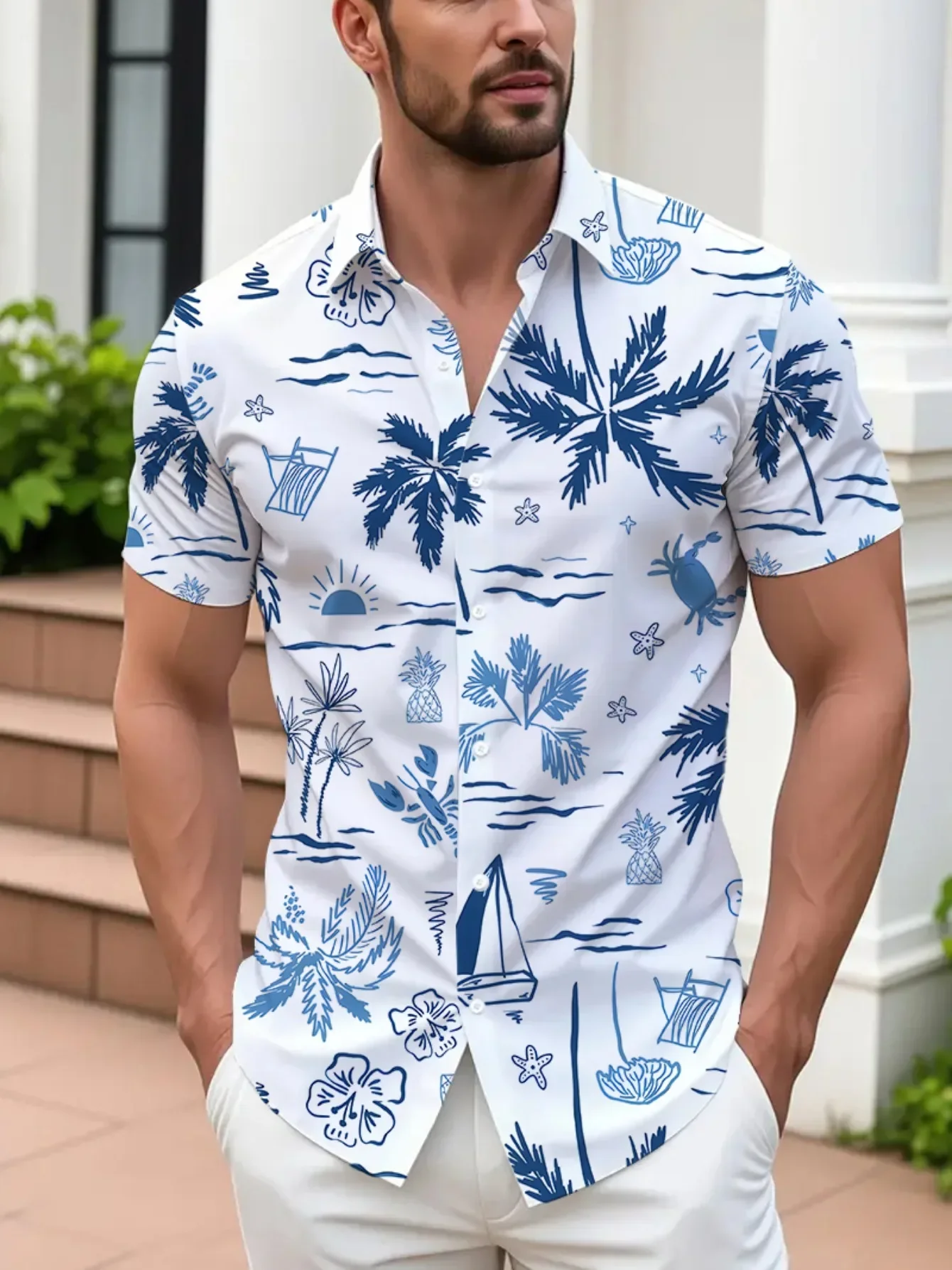 

Men's Beach Style Hawaiian Shirt Summer Casual Man Short Sleeve Fashion Print Lightweight Breathable Holiday Party Shirt Tops