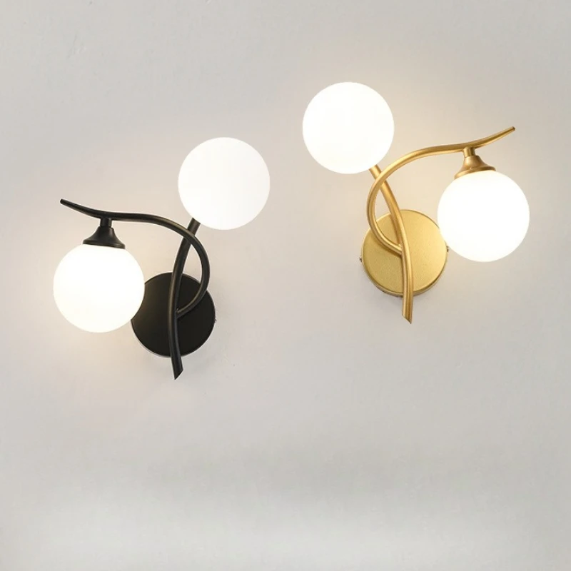 

Moder Wall Lamp Nordic Style Iron Bedroom Bedside Lamp Study Corridor Room Indoor Wall Lamp Glass Ball Decorative Lighting