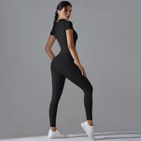 Naked zipper short sleeved yoga suit jumpsuit, quick drying breathable outdoor sports tight fitting jumpsuit, fitness suit - Image 4