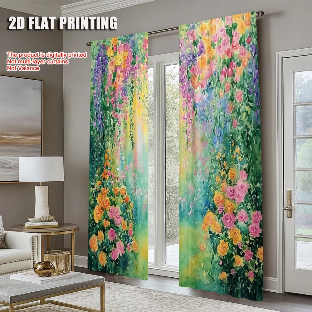 2Pcs Colorful Floral Plant Printed Window Curtain For Living Room Bedroom Home Decor Design For Privacy Protection