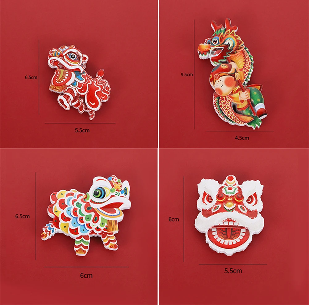 Chinese Leeuw Ontwaken Koelkast Stickers Schattige Creatieve Hars Draak En Leeuw Dans Koelkast Stickers Lente Festival