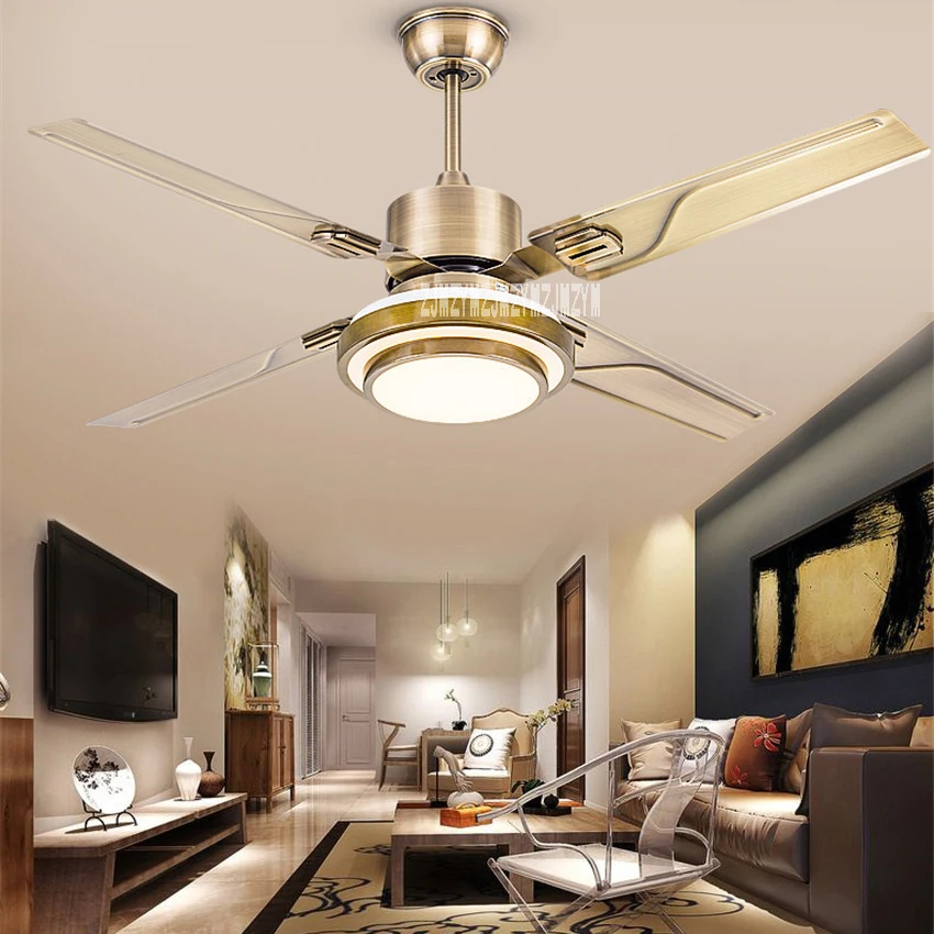 มาใหม่ล่าสุดพัดลมเพดานสไตล์ยุโรปโบราณแบบเรียบง่ายทันสมัยพัดลมห้องนอน LED โคมไฟระย้าพัดลมร้านอาหารพัดลม48-FXB244 24W 220V/110V