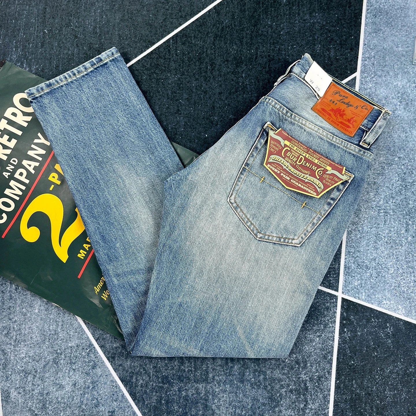 Red ear denim jeans men's small straight slim fit American retro Ami khaki trendy trousers