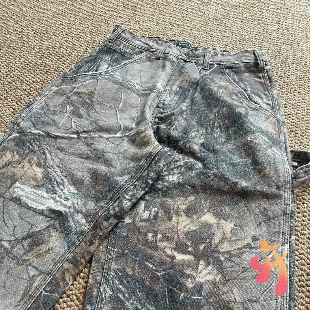 Fashion Street ERD Jeans Dried Tree Branches Camouflage Old Workwear Pants Casual Men Women Trousers