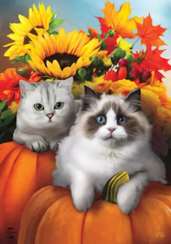 Cats on Pumpkins with Sunflowers Briarwood Lane Garden Flag - Fall Cats