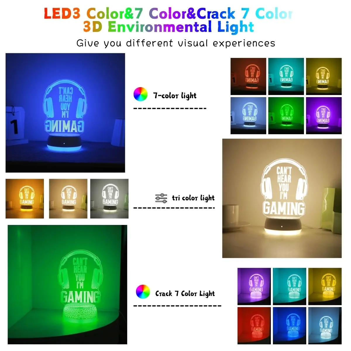 3D LED gaming headphones, RGB lights, USB powered gaming room, children's lights, bedroom night lights, indoor lighting gifts view 2