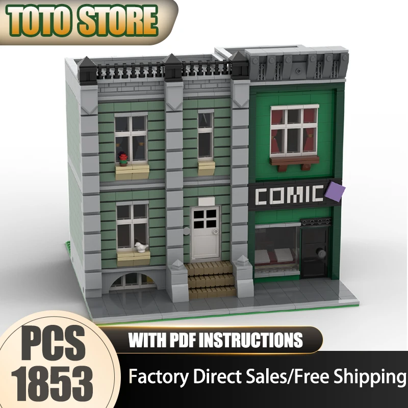 

City Street View Moc Building Bricks Town House with Comic Shop Model Technology Modular Blocks Gift Christmas Toys DIY Assembly