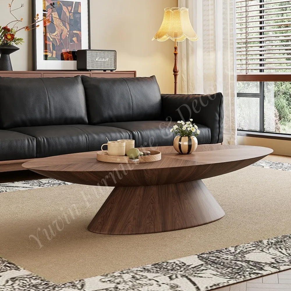 Italian Minimalist Modern Light Luxury Small Apartment Walnut Furniture Oval Living Room Coffee Table
