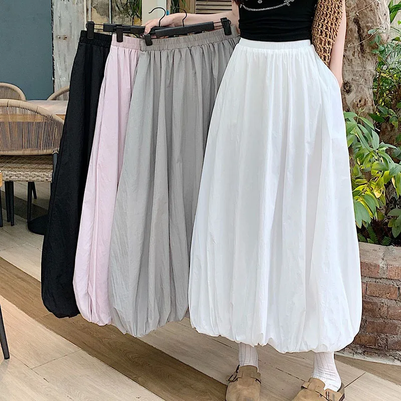 Xpqbb High Waist Long Skirt for Women Korean Style Streetwear Lantern A-line Skirts Female Summer New Students Midi Skirts