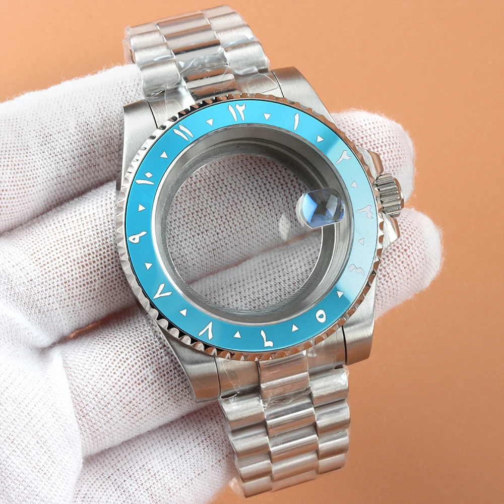40MM NH35 Case Arabic Numerals Ice Blue Bezel Sapphire Crystal Stainless Steel Presidential Strap Fit SUB GMT NH35 NH36 Movement
