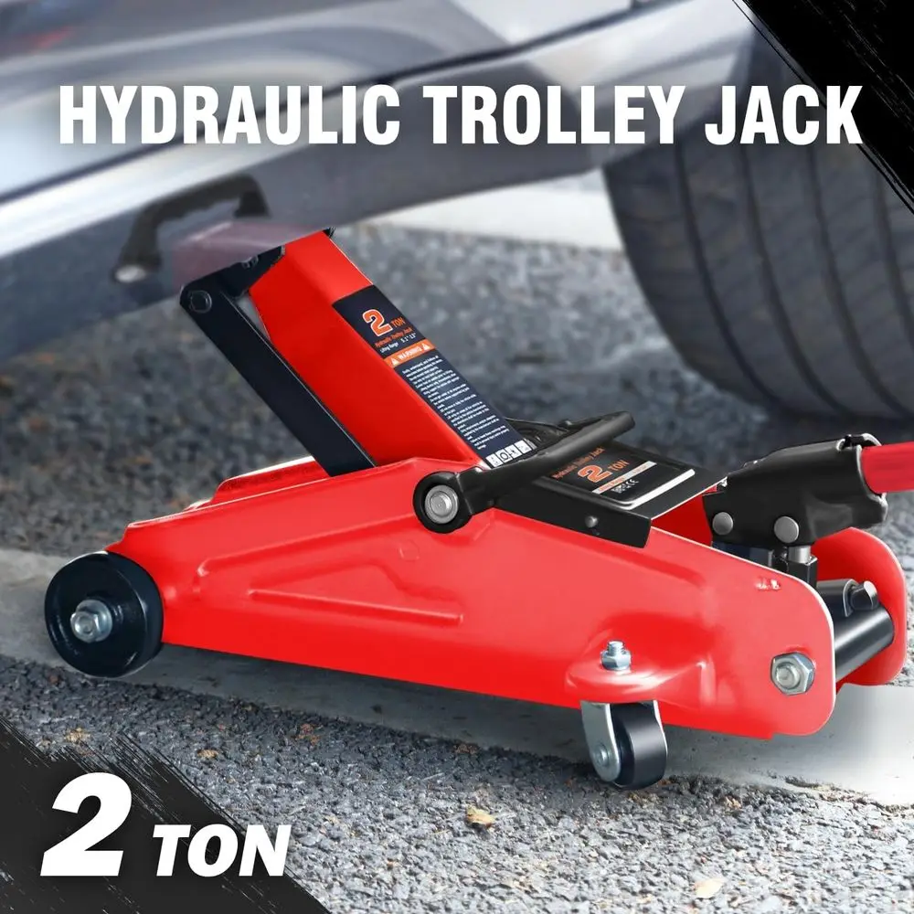 Cric trolley idraulico a basso profilo da 2 tonnellate, capacità di 4000 libbre, cric di sollevamento per auto in acciaio, portata 5,1-13, rosso