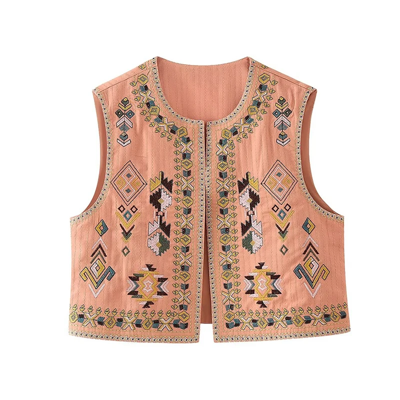 New Women Open Stitch Embroidery Vest O Neck Sleeveless Summer Crop Top Streetwear ropa para mujer