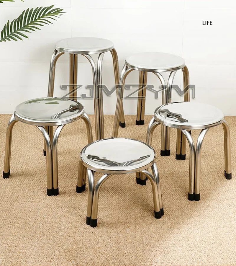 Four-legged Stool,Stainless Steel Stool Dessert Milk Tea Shop Catering Barbecue Shop Bench,, Household Round High Chairs
