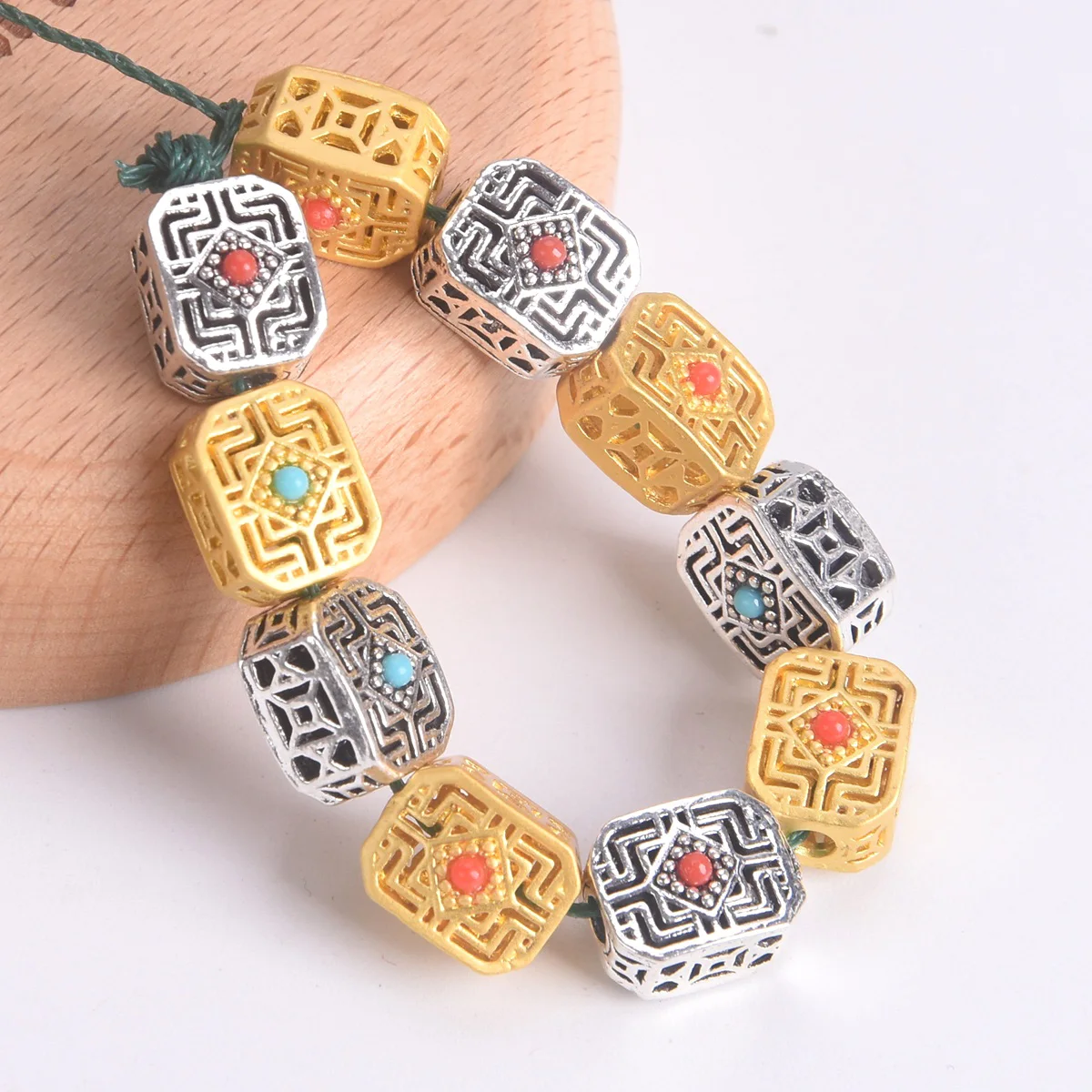 

5pcs Rectangle Shape 12x9mm Matte Golden Tibetan Silver Color Loose Metal Beads For Jewelry Making DIY Crafts Findings