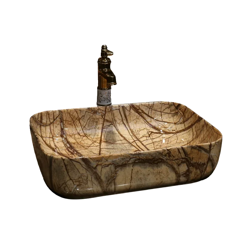 

Basin on the table Square art marble bathroom washbasin Ceramic washbasin on the table