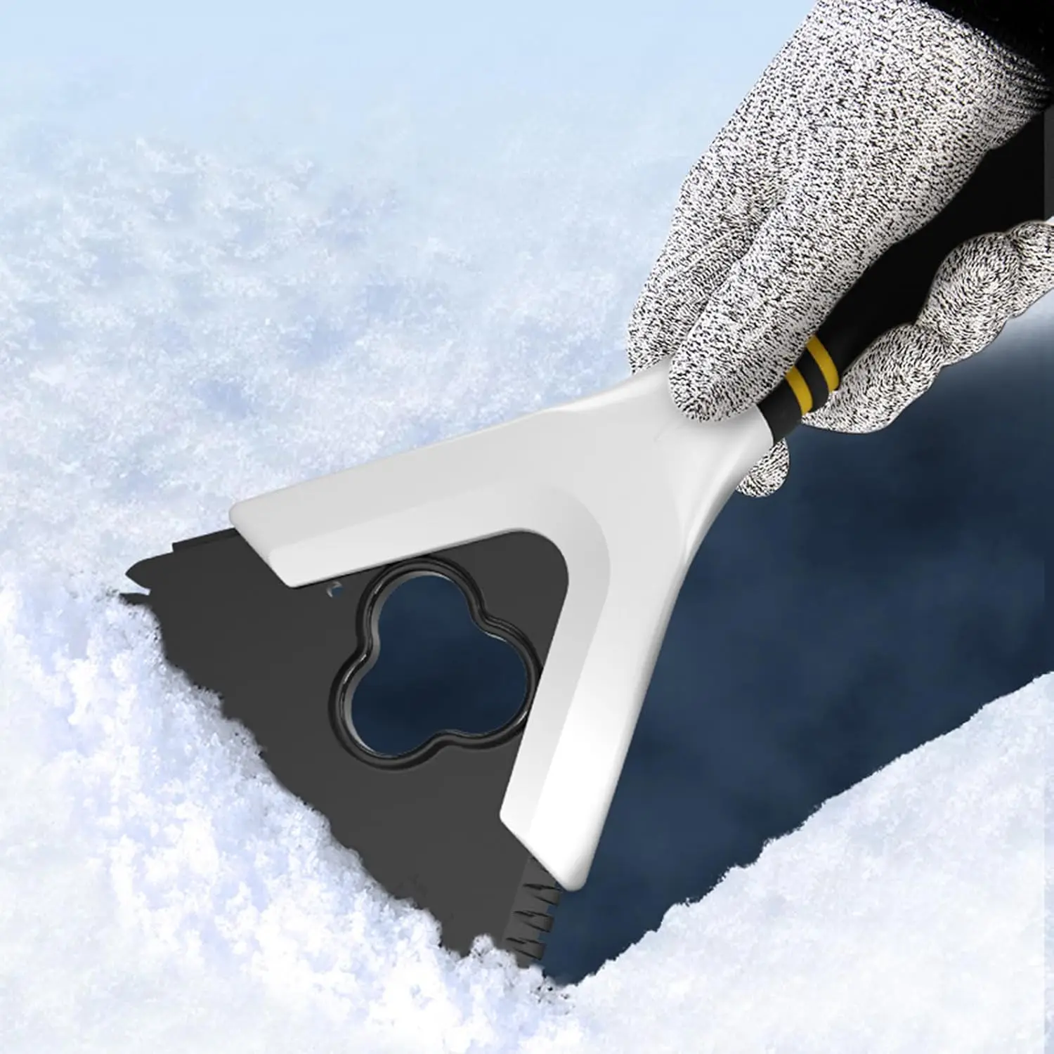 1pc Portable 3-in-1 Car Snow Shovel, Windshield Ice Scraper Defrost Tool, Triangle Shovel for SUV Truck, White