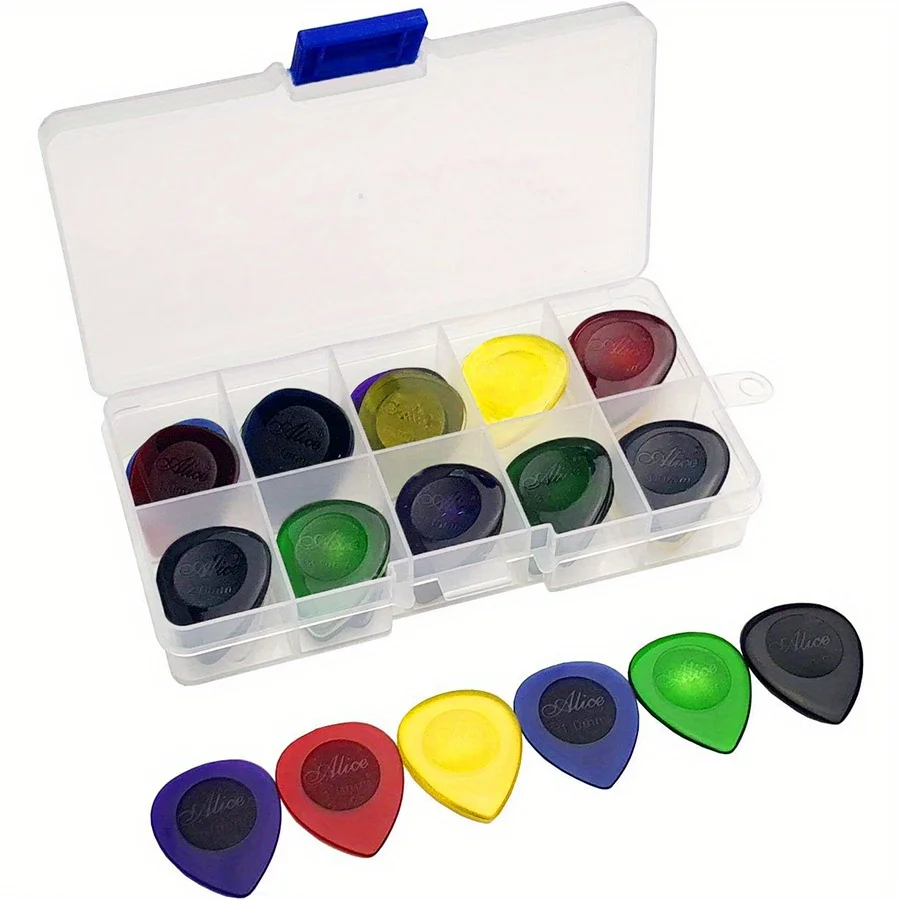 30/50 Uds Alice plúa de guitarra pesada transparente duradera bajo Rock Plectrum 1,0/2,0/3,0mm con caja de almacenamiento JXB