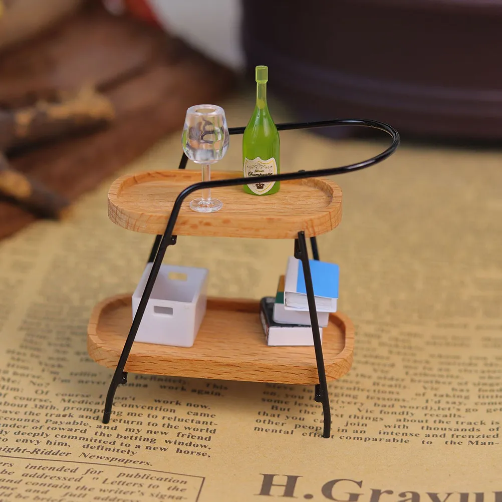

Miniature Storage Rack for Mini House Alloy Wood Display Stand Decorative Micro Landscape Flower Pot Shelf Desktop Adorable
