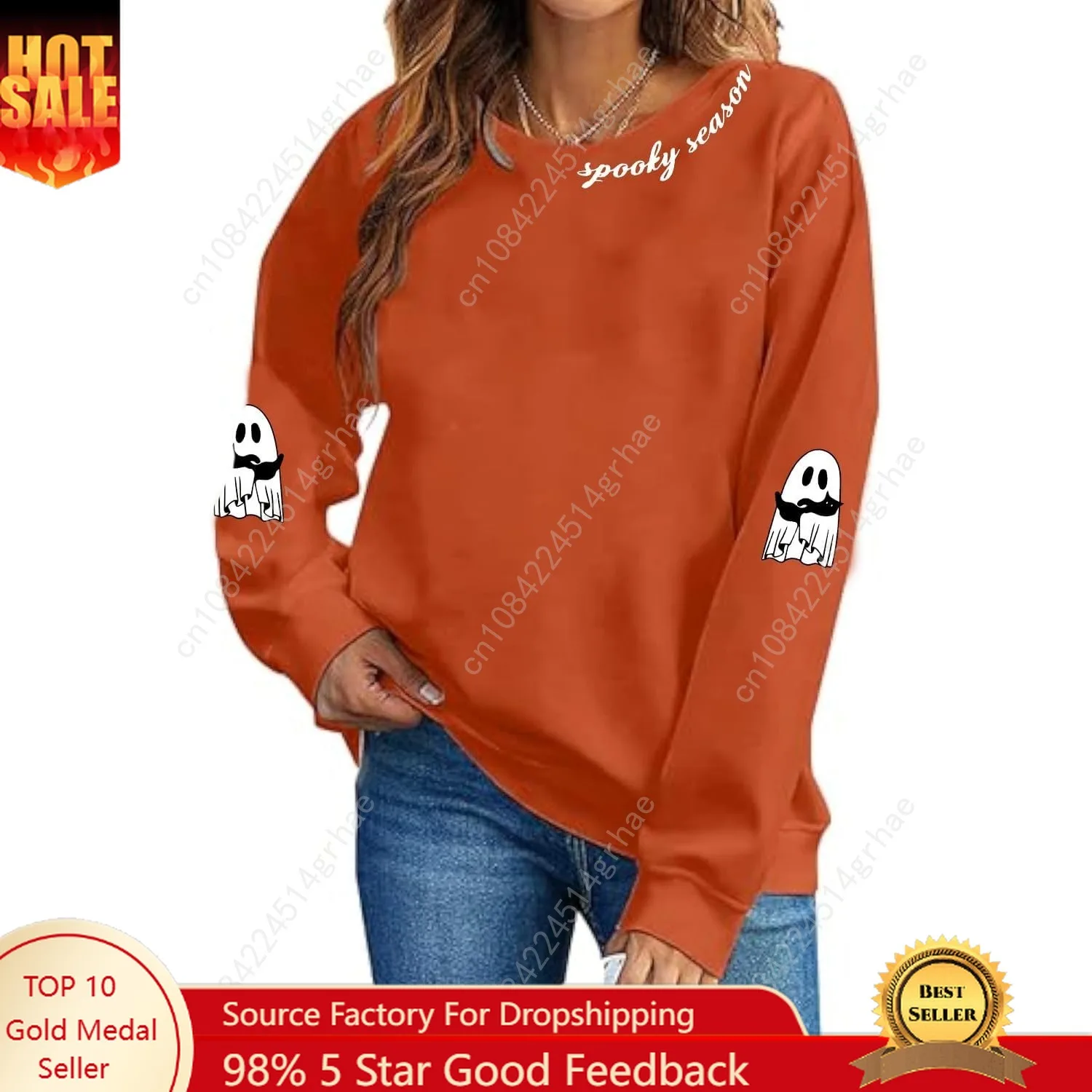 

Halloween Sweatshirt for Women Halloween Ghost Long Sleeve Sweatshirts Spooky Season Fall Crewneck Pullover Tops