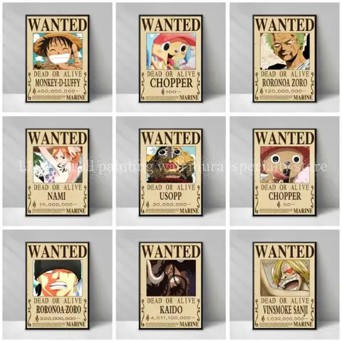 One Piece Anime High Quality Wanted Notice Yellow Decorative Painting Living Room Bedroom Wall Background Birthday Gift