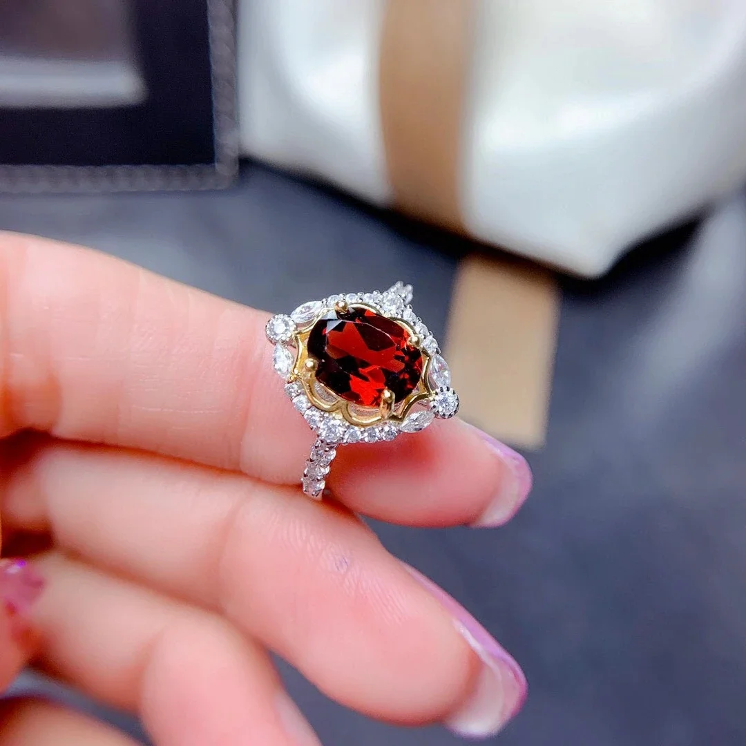 

100% Natural Garnet Silver Ring for Daily Wear 7*9mm VVS Grade Garnet Ring Solid 925 Silver Garnet Jewelry