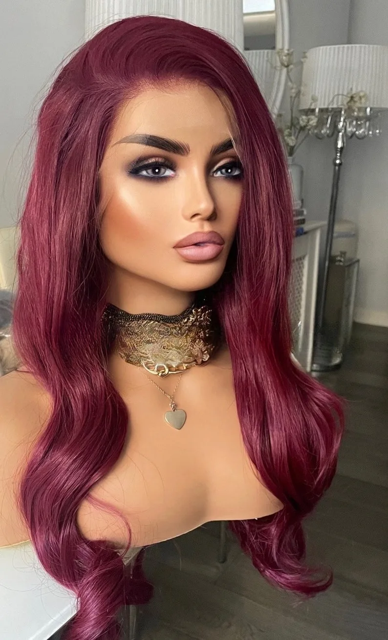 بورجوندي الأحمر شعر مستعار الجسم موجة الدانتيل شعر مستعار أمامي 13x4 HD شفاف الدانتيل الباروكة الأمامية غلويليس قبل قطعها الاصطناعية للنساء peluca