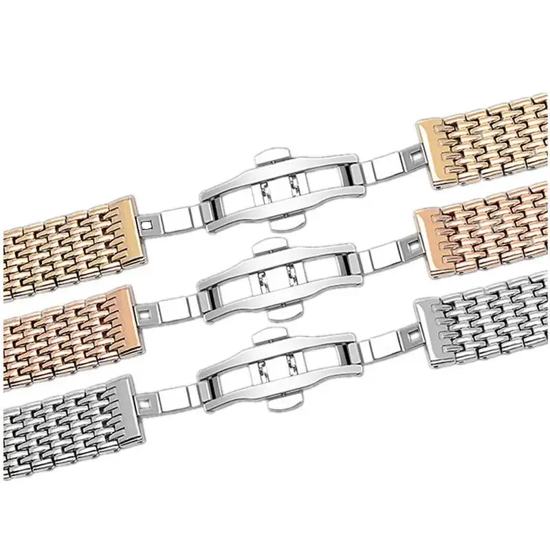 316L Stainless Steel 18mm 20mm 22mm Universal Straight End Bead of Rice Silver Gold Watch Strap Bracelet Band