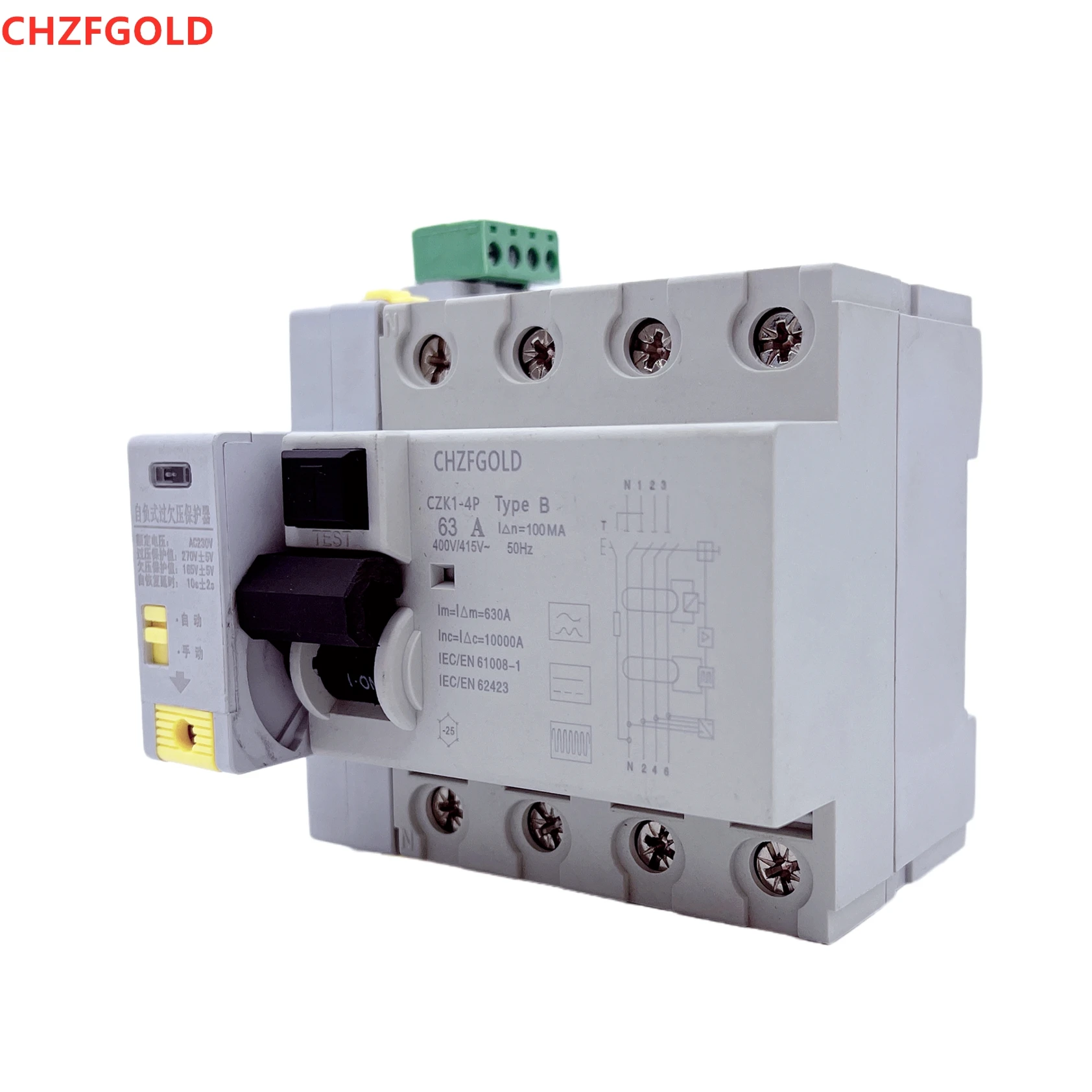 Automatic circuit breaker RCCB RCD 6KA AC 4P 400V, differential circuit breaker 63A 30mA 100mA 300mA