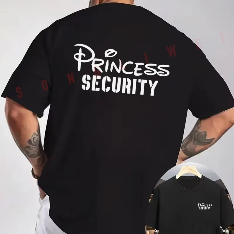 Princess Security Crown Shield Logo Graphic Moto T-Shirt Double-Sided Print Men's Summer Short Sleeve Round Neck Casual Tops