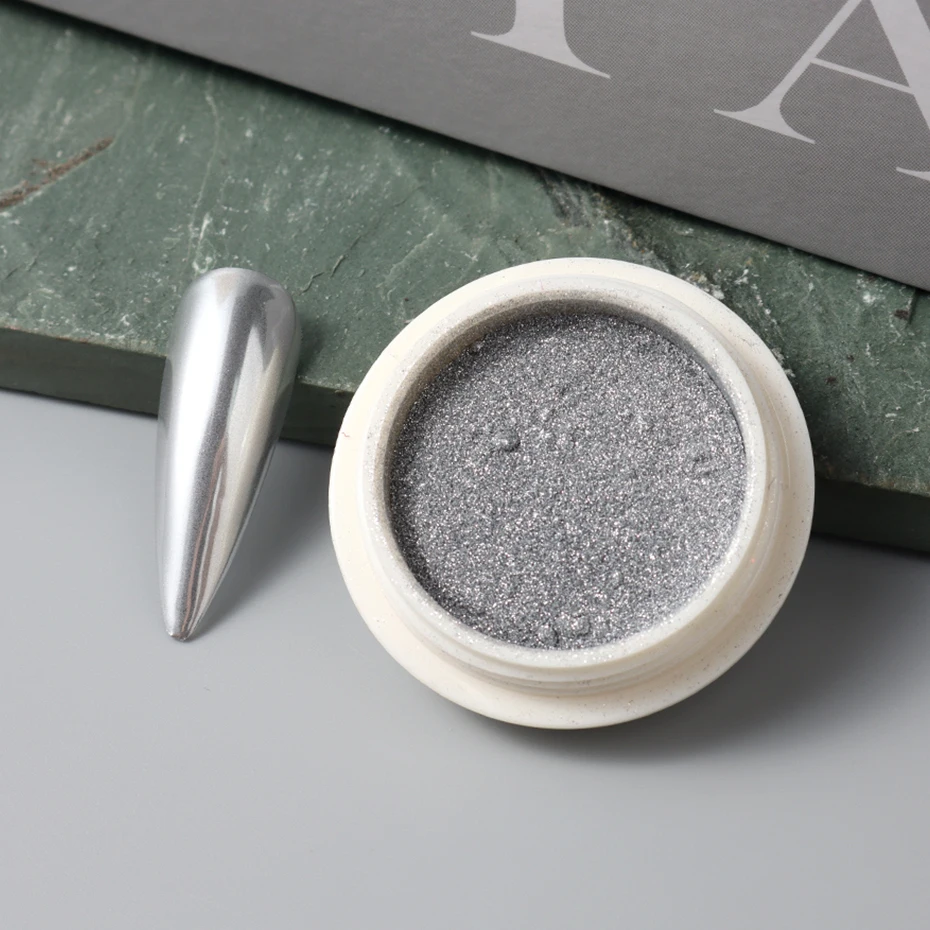 1 個のホログラフィックシルバーネイルパウダー - シルバーマジックミラーグリッターホログラフィックミラーとキャッツアイ効果ネイルラブダスト