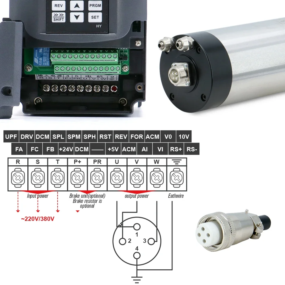 HLTNC-Eixo Refrigerado a Água, 2.2 KW, 110V, 220V, 2.2 KW, 2.2 KW, 220V, HY VFD, Bomba de Água, Suporte de 80mm, Pinça ER20 para CNC