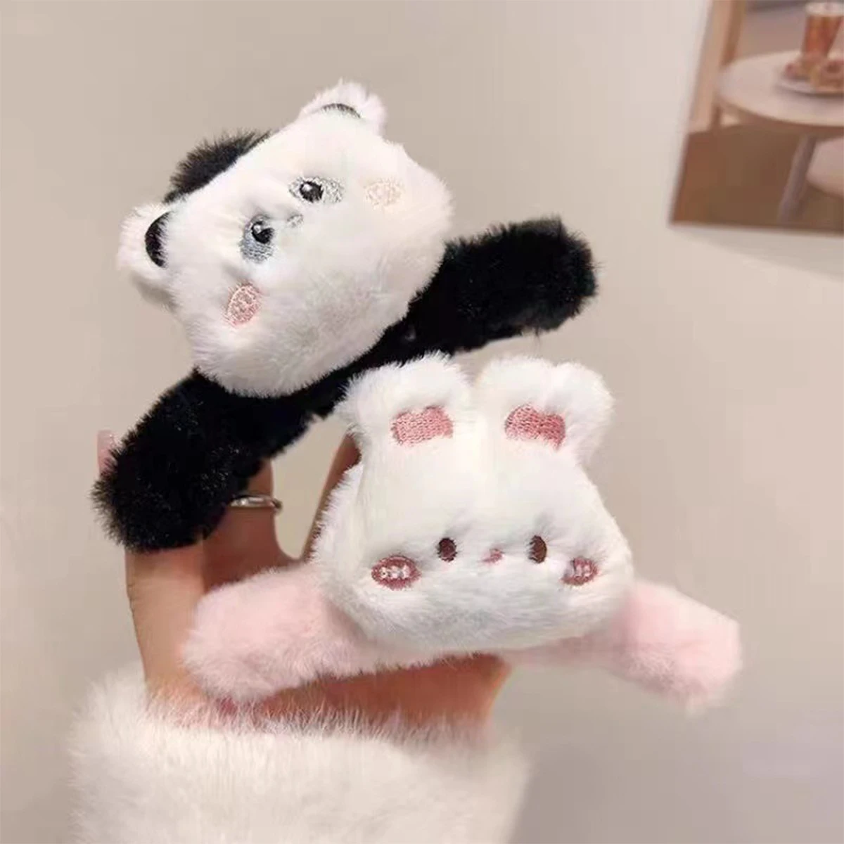 Elegante artiglio per capelli in peluche-pelliccia di coniglio finto, Clip di squalo grande, disegni di orsetto carino e granchio soffice, forcina a forma di orso floccato