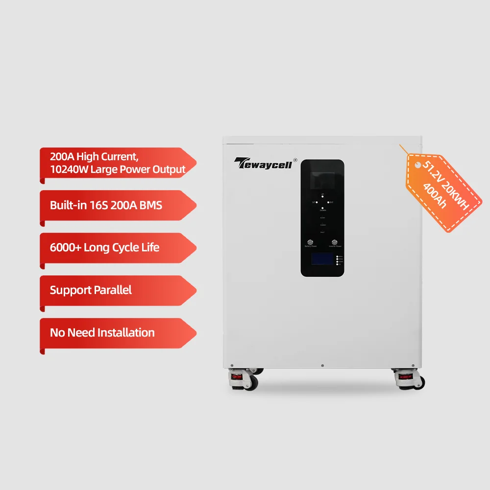 Tewaycell Built in 10KW Inverter 51.2V 400Ah Lithium 20KWH Battery Mobile Solar Energy Storage System All in One Power Wall