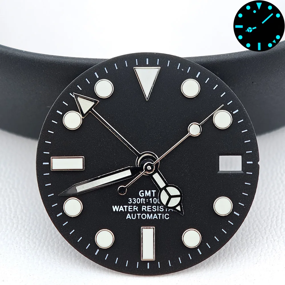 قرص NH35 مقاس 28.5 ملم لتعديل ساعة تقويمية واحدة بتوقيت جرينتش متوافق مع حركة NH34/NH35 شعار قابل للتخصيص يد ساعة GMT