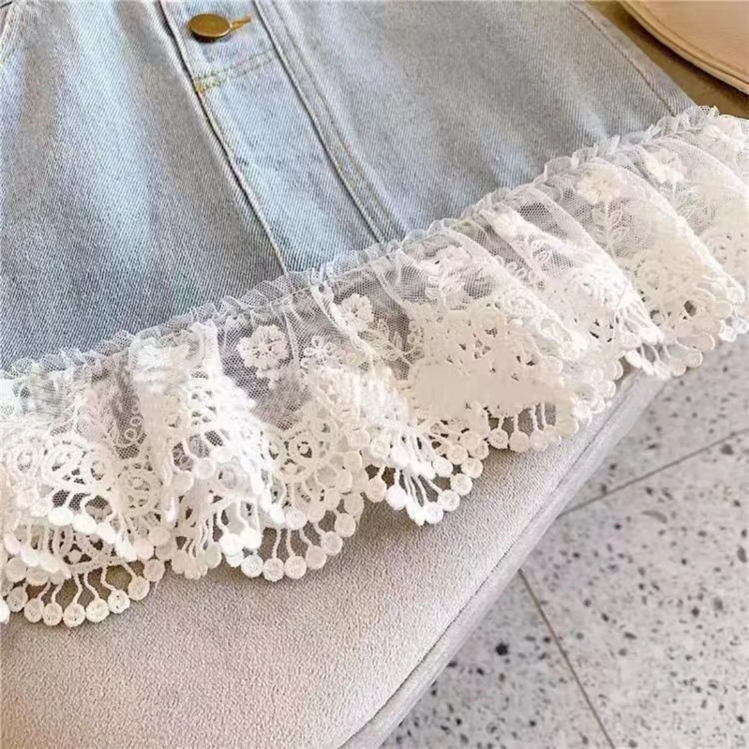Immagine 5: Nuova Gonna Corta Estiva 2026 in Denim con Pizzo Dolce per Ragazze, Versatile e di Tendenza