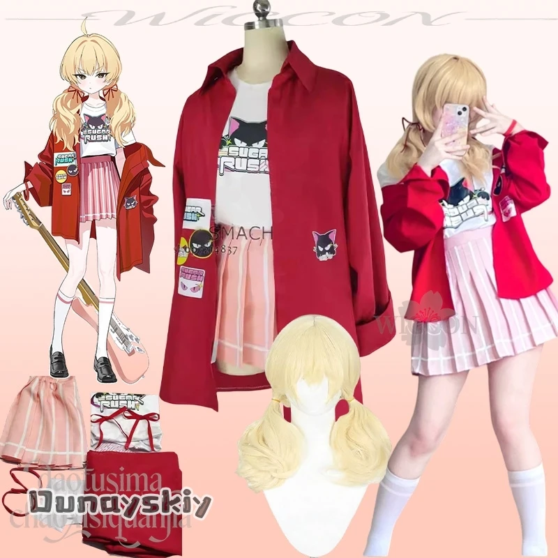 

Ibaragi Yoshimi Cosplay aBcAzOS@Anime Game Blue Archive Band Uniform Kawaii Red Coat Cat Pattern Tshirt Dress Christmas Party