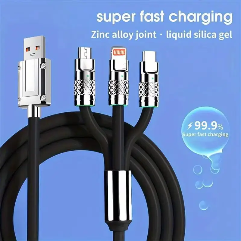 3 in 1 Fast Charging Cable for iPhone iPad Samsung Android Smart Phone(1.2M/4FT) image 6