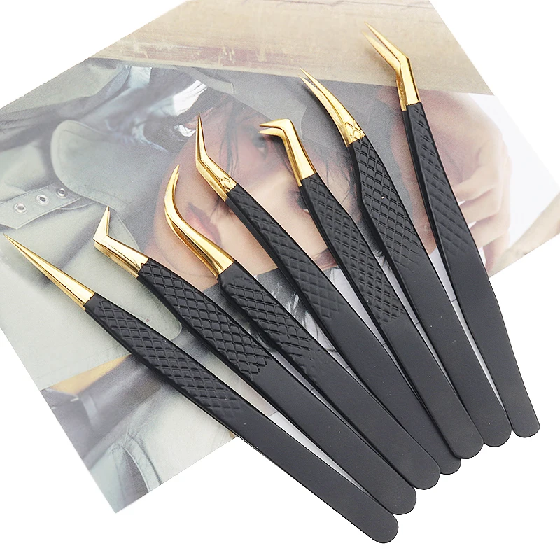 1pcs Black Stainless Steel Precision Eyelash Tweezers Eyebrow Hair Removal Tweezers Clip Lash Extension Supplies Makeup Tools