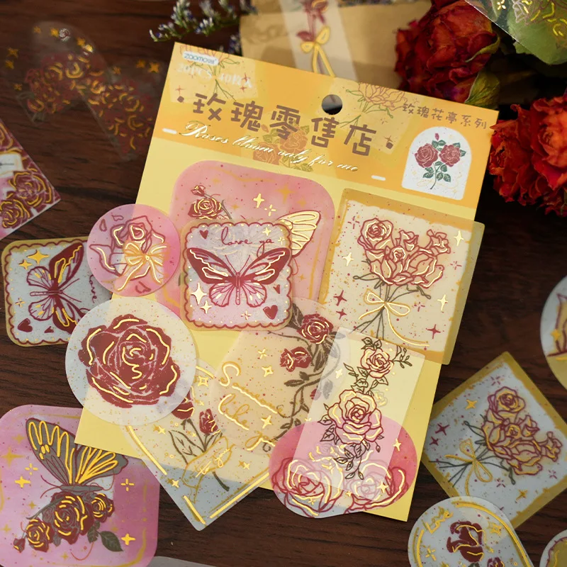 

40 pcs/pack Rose theme PET Stickers Package Bronzing Plant Flowers Notebook DIY Decorative Stickers Scrapbooking material