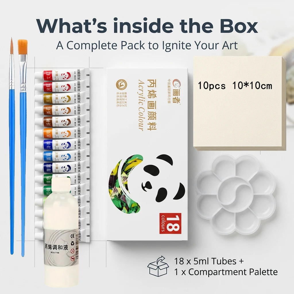 12/18/24 Colors 5ml Acrylic Painting Paints + Palette + 10 Sheets Watercolor Paper + 2 Oil Brushes + Acrylic Blending Liquid