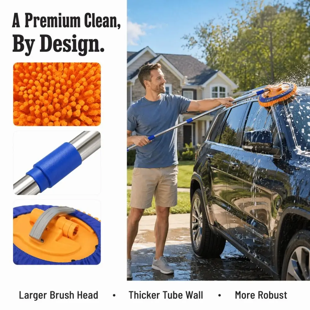 Long Handle Car Wash Mop Soft Bristles Anti-slip Car Cleaning Brush Super Absorbent Non-Scratch Car Cleaning Kit