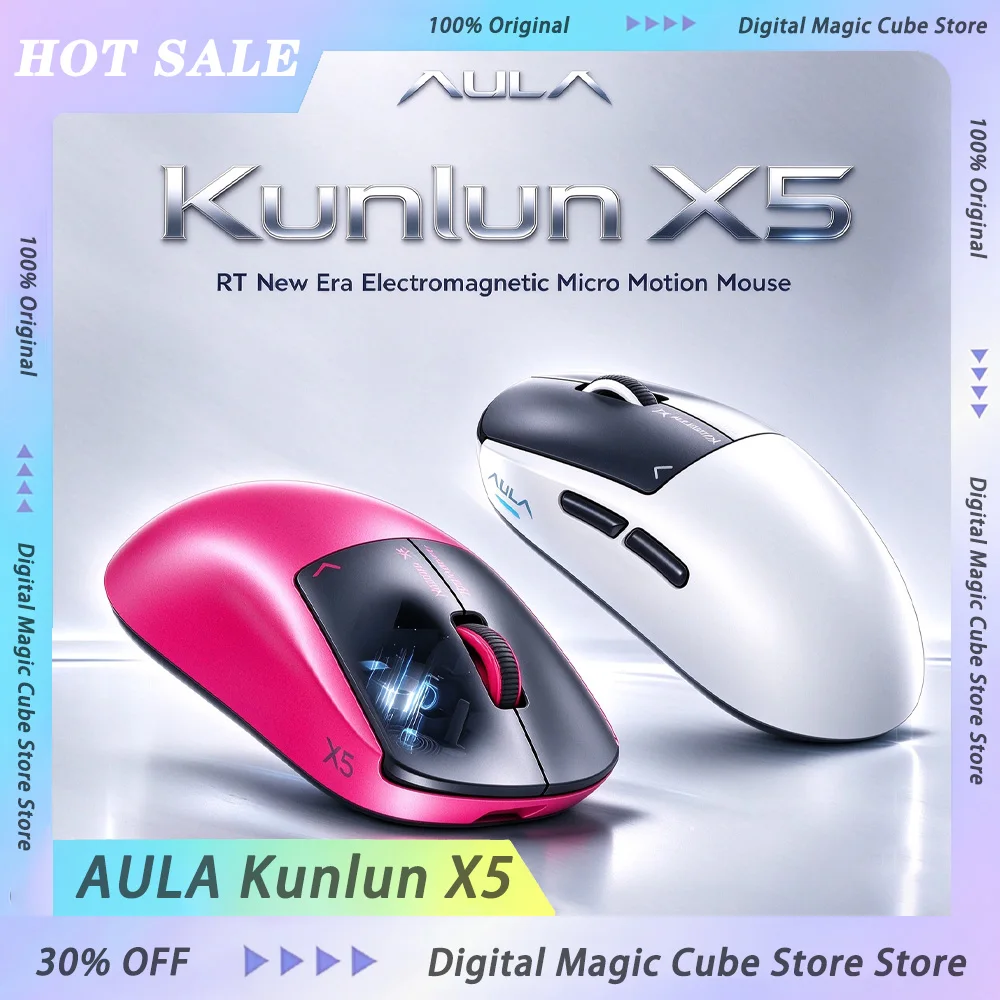 AULA Kunlun X5 PAW3955 EVO Sensor Mouse 8K Wireless Electromagnetic Micro Switch Low Latency Symmetrical Design Gaming Mouse