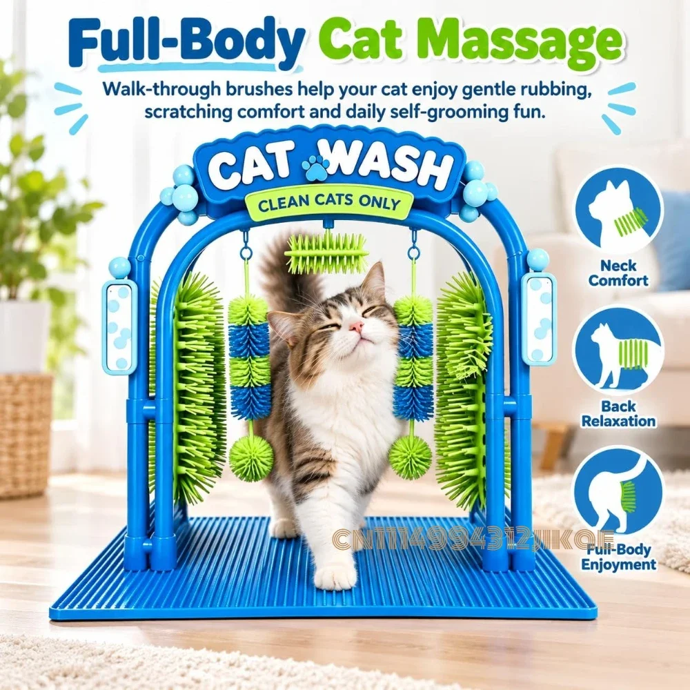 Cat Car Wash Toy, The Cat Wash Scratcher, Cat Wash Grooming Station, Self Grooming Arch with Soft Brushes Helps Cats Enjoy Massa