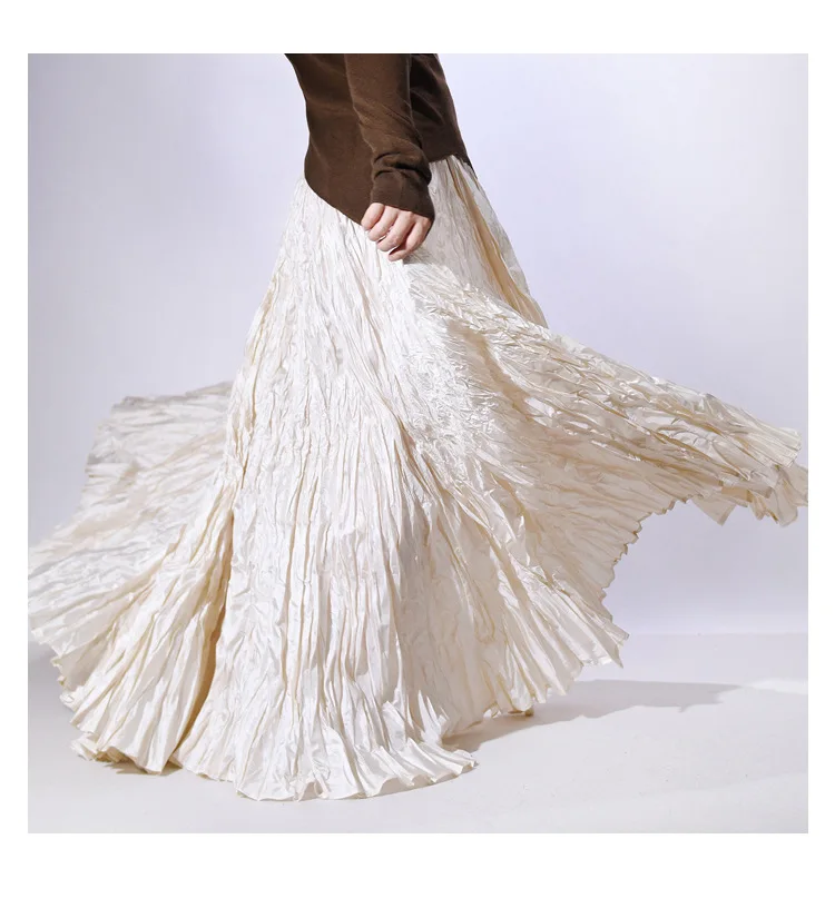 High Quality Women Spring Long Skirts Wide Hem Pleated Design High Waist A-Line Dance Maxi Skirts Faldas Femme Streetwear