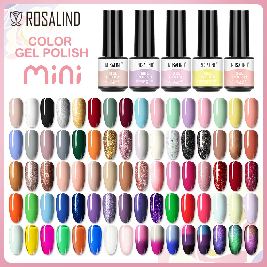 

ROSALIND Pure Color Nail Gel Polish Shiny Hybrid Varnish Semi Permanent Nail Art Top Base Primer Coat Glitter Gel Nail Polish