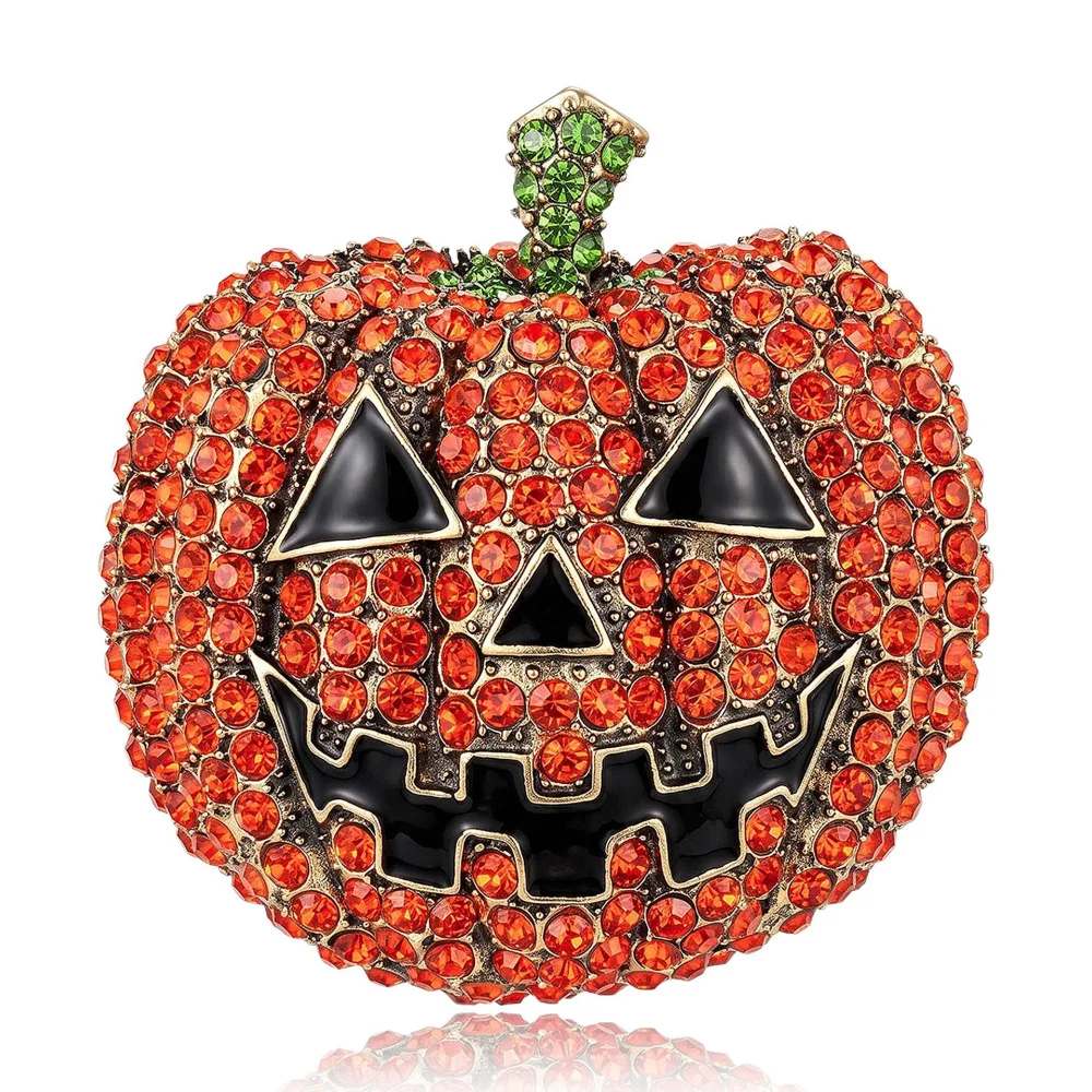 Halloween Pumpkin Rhinestone Brooch Jack O Lantern Crystal Pin Vintage Enamel Badge Women Party Costume Jewelry Gift