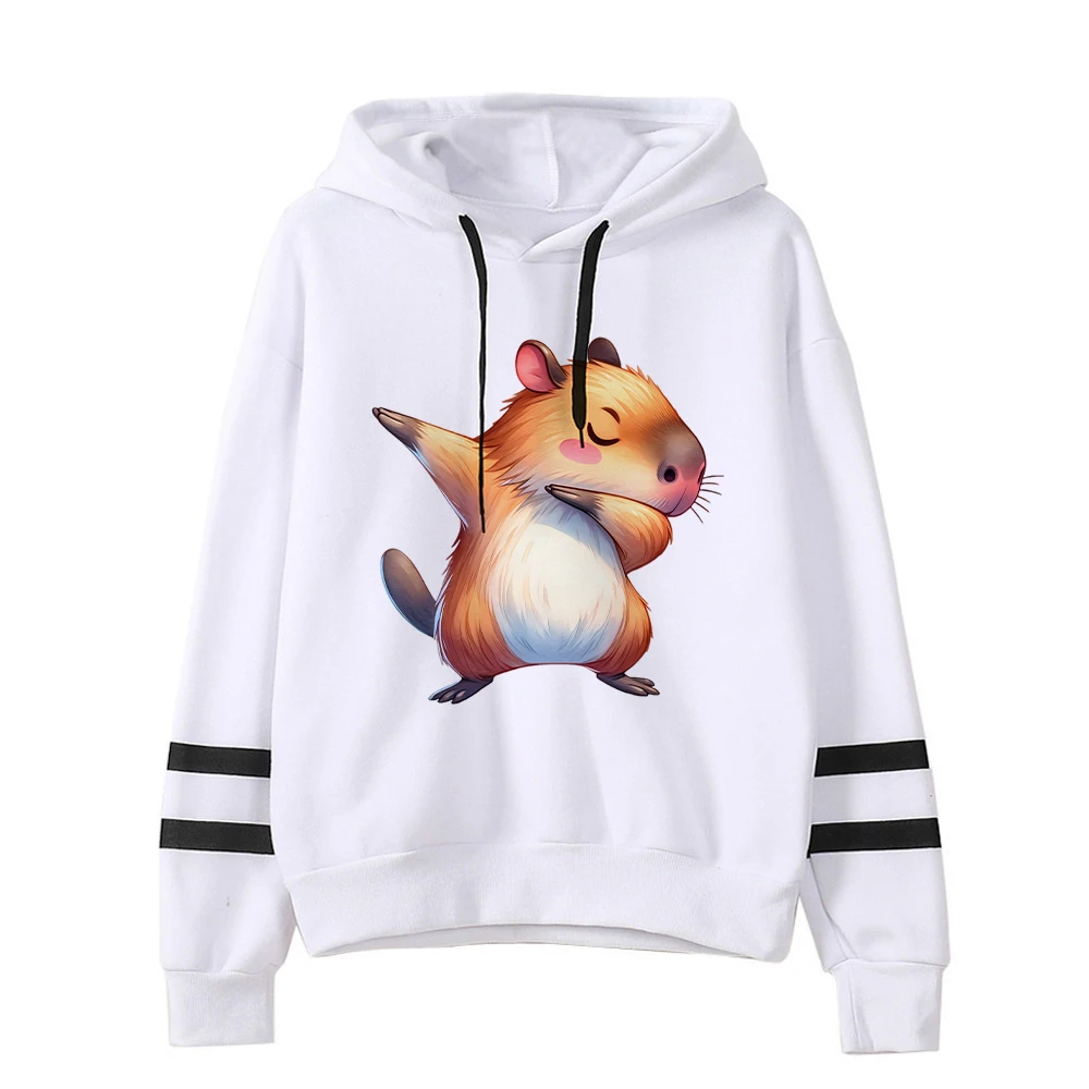 Sudadera con capucha con estampado de Capybara Drinks Boba, sudaderas con capucha con gráficos de dibujos animados divertidos, moda japonesa, camisetas informales de manga larga con capucha para mujer, jerséis